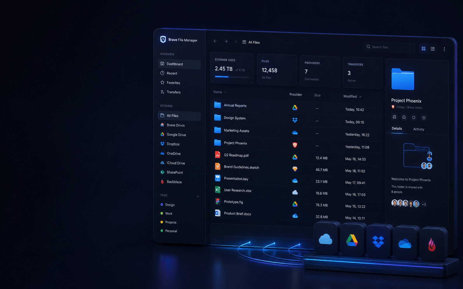File manager prototype for several cloud storage providers