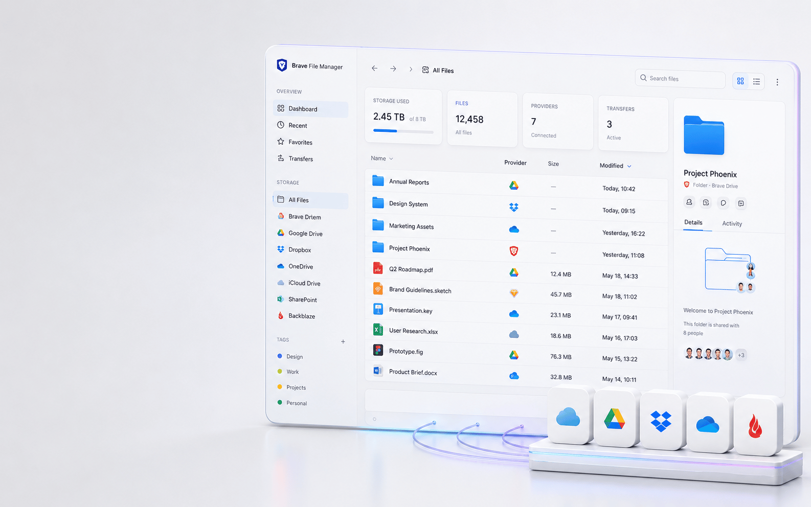File manager prototype for several cloud storage providers