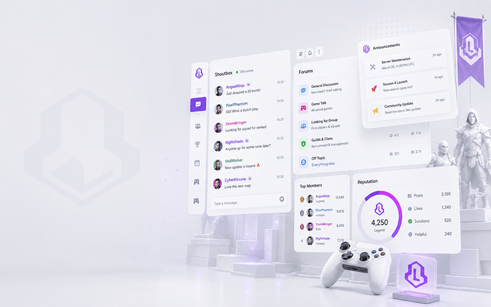 Community platform with live chat and forums for gamers