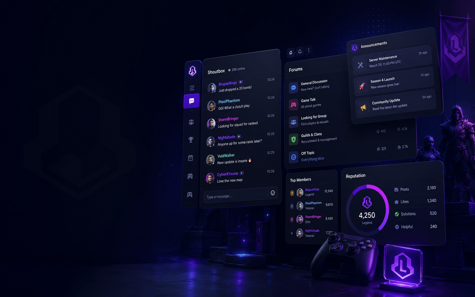 Community platform with live chat and forums for gamers