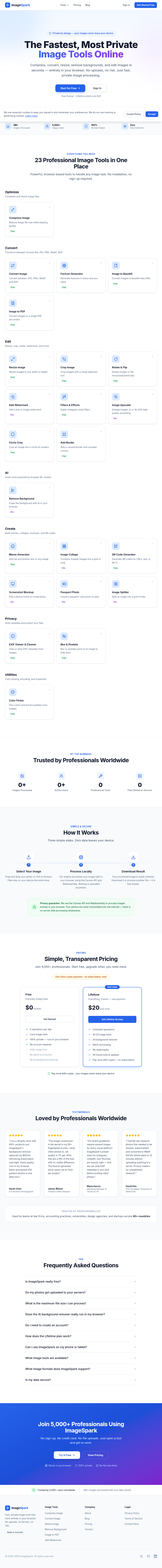Full-height ImageSpark landing page screenshot