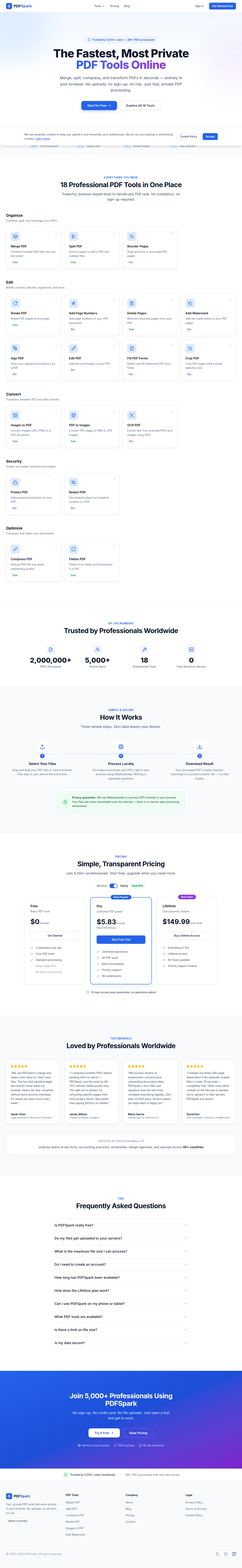 Full-height PDFSpark website screenshot
