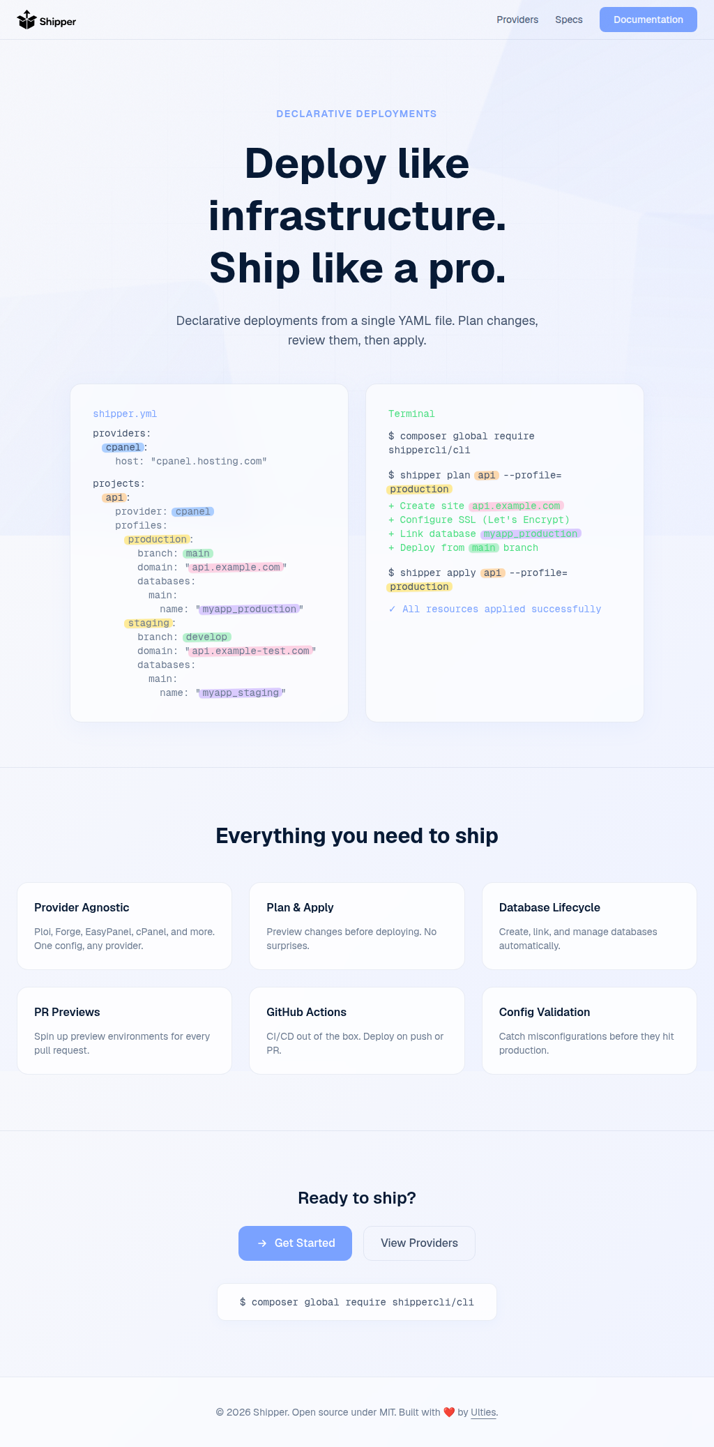 Full-height Shipper product and landing page screenshot
