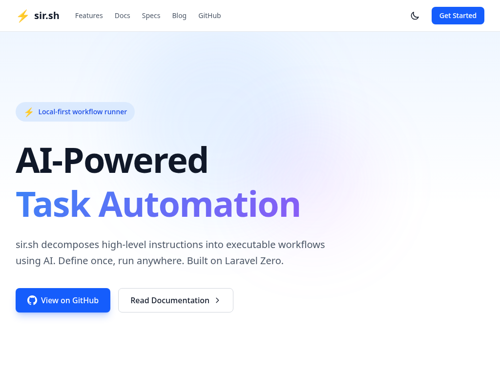 Full-height sir.sh website screenshot