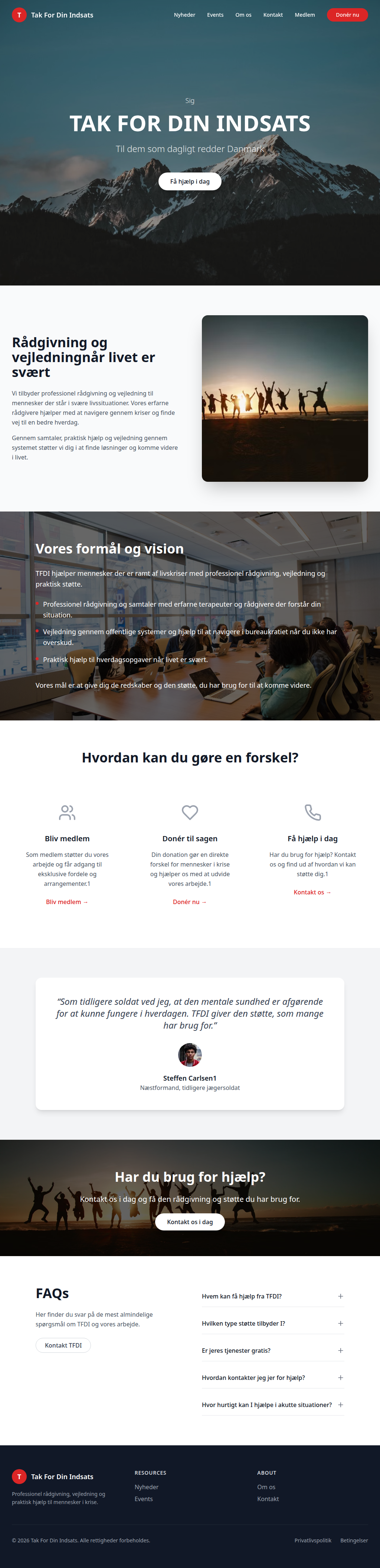 Full-height Tak For Din Indsats website screenshot