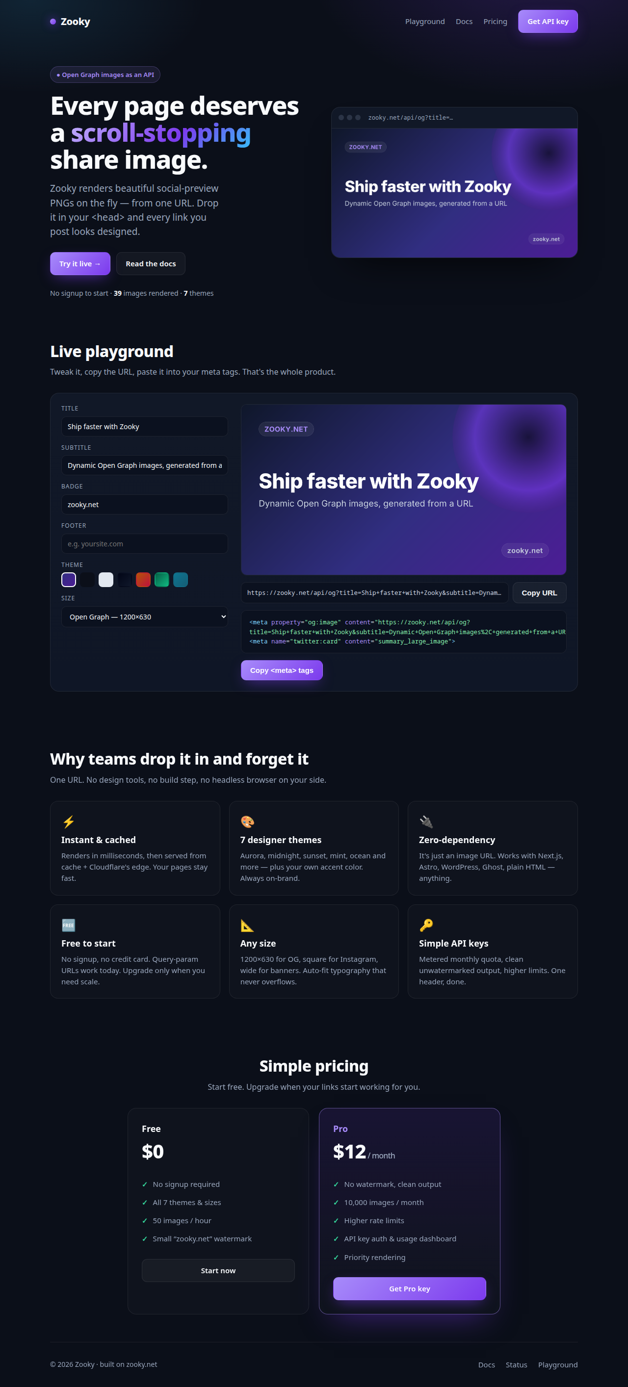 Full-height Zooky website screenshot